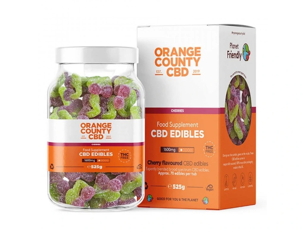 Orange County CBD Gummies Cherries, 70 ks, 1600 mg CBD, 525 g