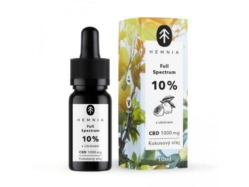 Hemnia Full Spectrum CBD MCT Kokosový olej 10%, 1000 mg, 10 ml, citrón